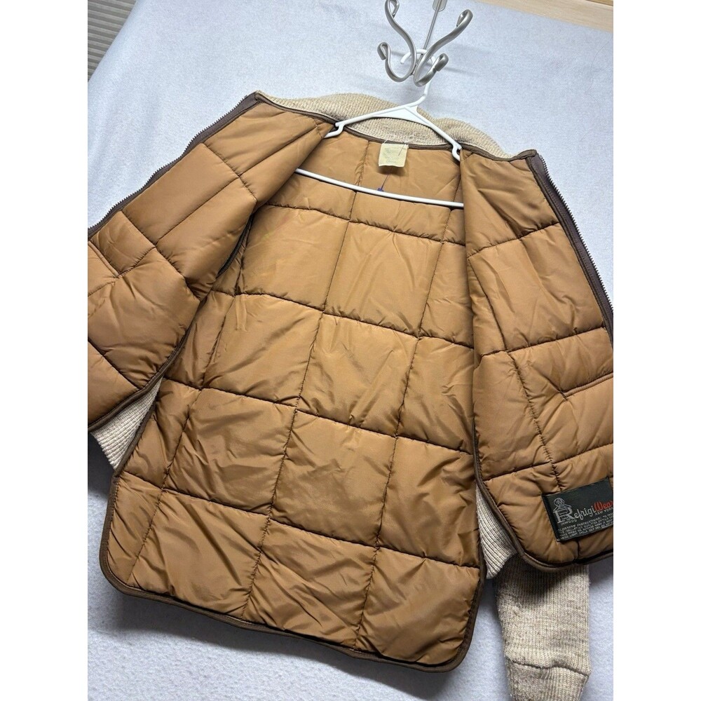 RefrigiWear Vintage Quilted Puffer Jacket Mens L  Brown Made in USA Sweater Slv - Picture 4 of 5